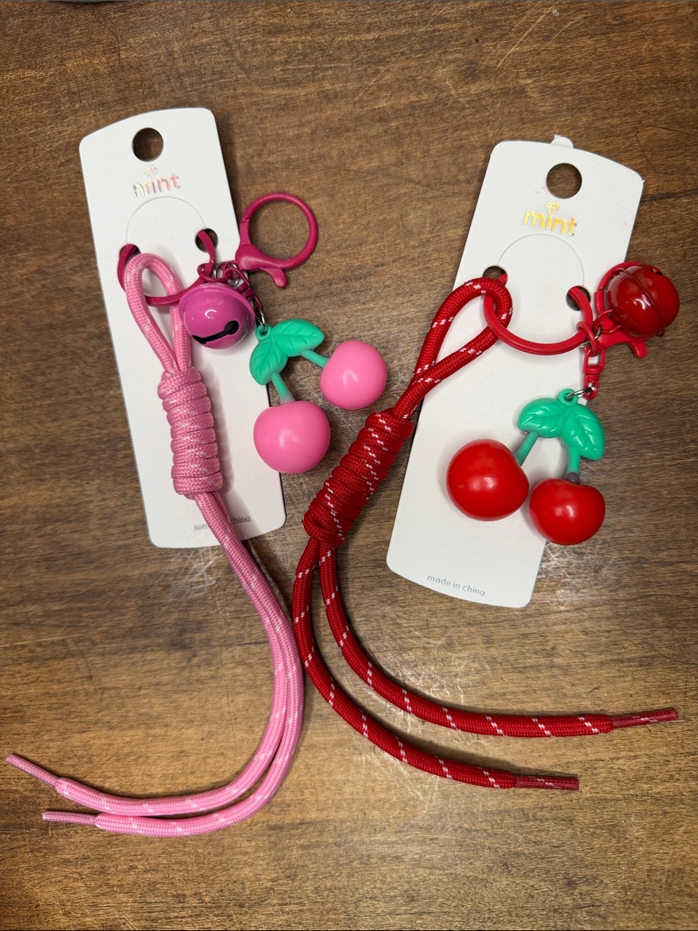 Cherry Bag Charm with Bell- Pink & Red